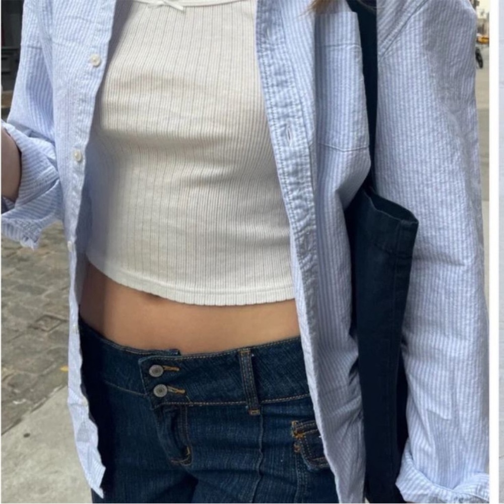 Brandy Melville Blue White Striped Isabella Button Down preppy 90s size small